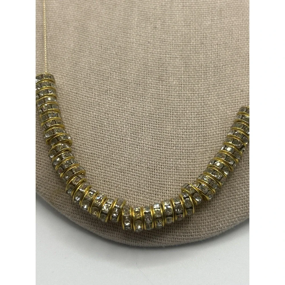Gold Tone Crystal Spacer Bead Bar Necklace Womens Delicate Chain Jewelry Fashion